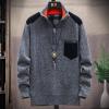 tuduoms Fashion Sweaters Men's Quarter Zip Casual Stand Collar Pullover Ribbed Cable Knit Jumper Tops Knitwear with Pocket view 2