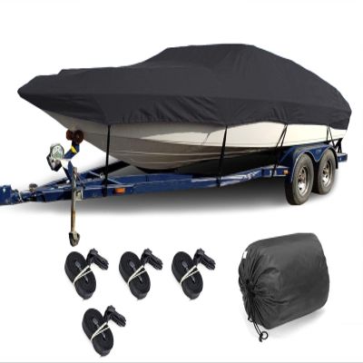 420D Waterproof Boat Cover Trailerable Boat Cover for V-Hull, Tri-Hull, Bass Boat, Pro-Style, Fishing Boat, Runabout,Black,14~16FT: 530x290cm