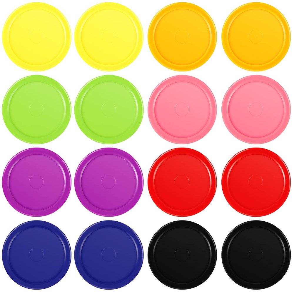 Skylety 16 Pieces Home Hockey Pucks 2.5 Inch Red Replacement Round Hockey Pucks Multicolors for Game Tables Equipment Accessories