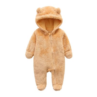 Baby Girls Boys Onesie Jumpsuit Fleece Bunting Footed Snowsuit Soft Warm Winter Outfits for 9-12 Month infant Brown
