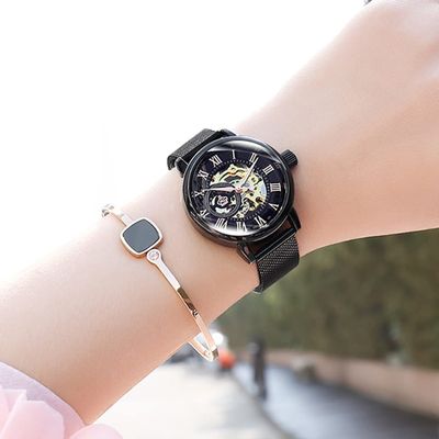 SHATONG Watch Female Fashion Mesh Belt Double-Sided Hollow Mechanical Watch Ladies Luminous Waterproof Watch