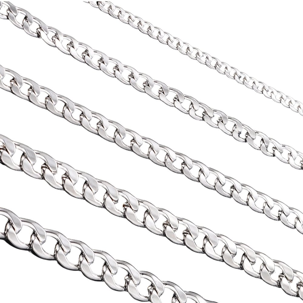INFINIQUE CREATIONS Stainless Steel Silver Cuban Curb Chain Bracelet Necklace Men Women 3-12mm 7-38" (38, 9mm, Silver)