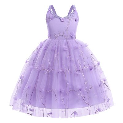 IWEMEK Wedding Flower Girl Tulle Dress Applique Embroidery Summer Cami Dresses Backless Princess Holiday Pageant Junior Bridesmaid Dress Communion Baptism Birthday Party Ball Gown Purple 18-24 Months