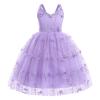 IWEMEK Wedding Flower Girl Tulle Dress Applique Embroidery Summer Cami Dresses Backless Princess Holiday Pageant Junior Bridesmaid Dress Communion Baptism Birthday Party Ball Gown Purple 18-24 Months view 1