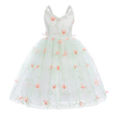 IWEMEK Wedding Flower Girl Spaghetti Strap Dress Baby Applique Summer Dresses Backless Princess Holiday Pageant Junior Bridesmaid Dress Communion Baptism Birthday Party Ball Gown Green 18-24 Months