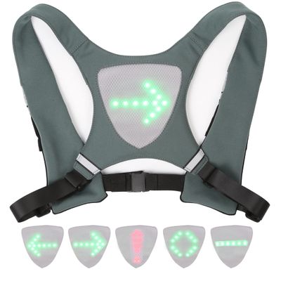 Klzzuk LED Turn Signal Vest USB Charging Safety Bike Pack High Visibility Direction Indicator Cycling Vest Gear for Night Running Cycling Motorcycling Hiking Dog Walking (Grey)