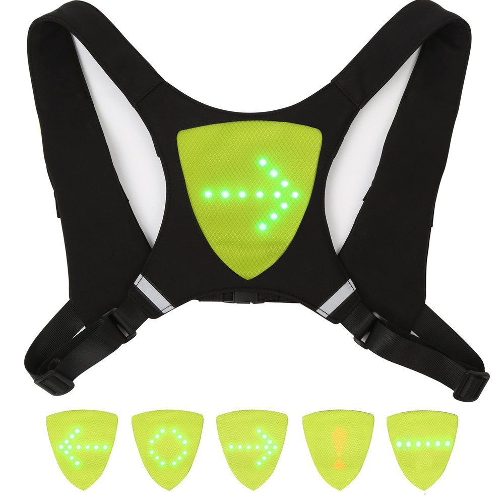 Klzzuk LED Turn Signal Vest USB Charging Safety Bike Pack High Visibility Direction Indicator Cycling Vest Gear for Night Running Cycling Motorcycling Hiking Dog Walking (Yellow)