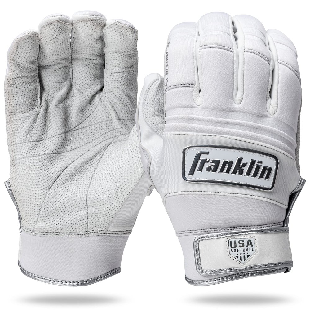Franklin Sports All-Weather Softball Batting Gloves - Women's Fastpitch Batting Gloves - White Chrome - Women's Small
