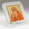 Dcore Gold-Plated Foil On Acrylic Base Car Dashboard. Idol- Gold-Plated Recta Sai Baba Ji with Japa Mala, Standard, Gold, White view 2