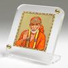 Dcore Gold-Plated Foil On Acrylic Base Car Dashboard. Idol- Gold-Plated Recta Sai Baba Ji with Japa Mala, Standard, Gold, White view 3