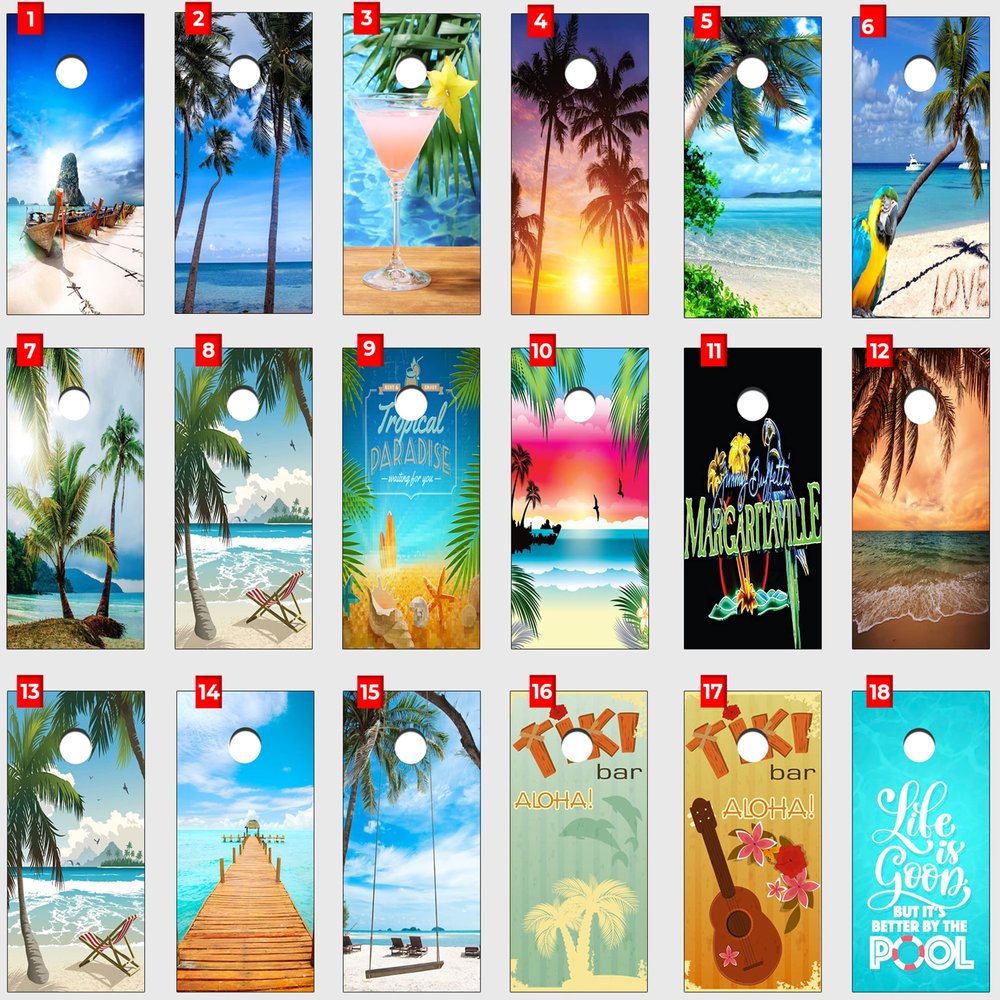 Cornhole Board Vinyl Wrap Decals (Set of 2) Tropical Bean Bag Toss Wrap Stickers ((14) Ocean Pier)