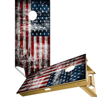 Cornhole Board Vinyl Wrap Decals (Set of 2) American Bean Bag Toss Wrap Stickers (Rustic #7)