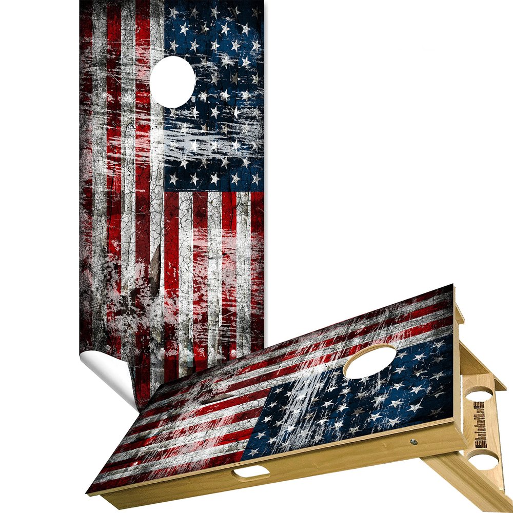 Cornhole Board Vinyl Wrap Decals (Set of 2) American Bean Bag Toss Wrap Stickers (Rustic #7)