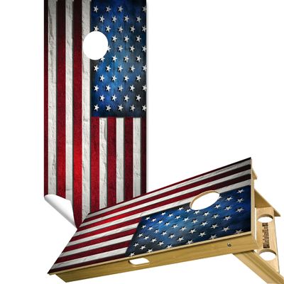 Cornhole Board Vinyl Wrap Decals (Set of 2) American Bean Bag Toss Wrap Stickers (American Flag #12)