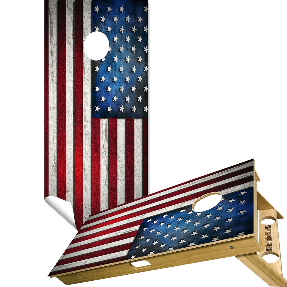 Cornhole Board Vinyl Wrap Decals (Set of 2) American Bean Bag Toss Wrap Stickers (American Flag #12)