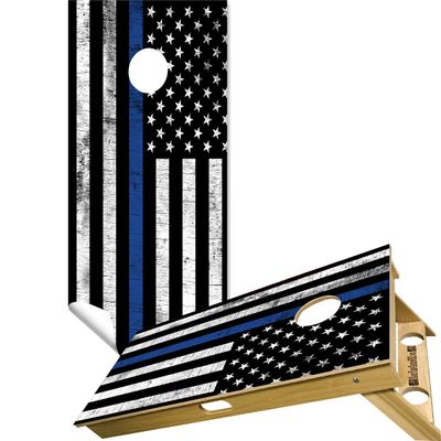 Cornhole Board Vinyl Wrap Decals (Set of 2) American Bean Bag Toss Wrap Stickers (Blue Lives #13)