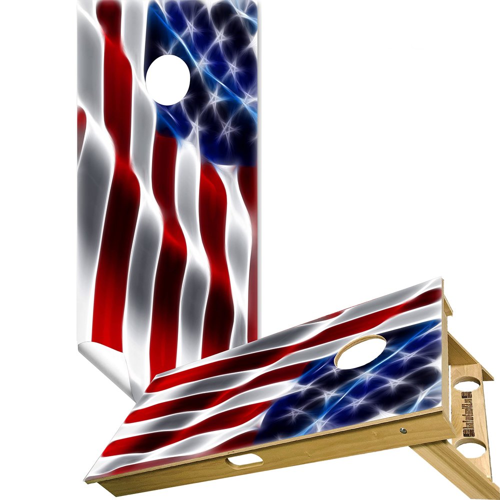 Cornhole Board Vinyl Wrap Decals (Set of 2) American Bean Bag Toss Wrap Stickers (Wavy #8)