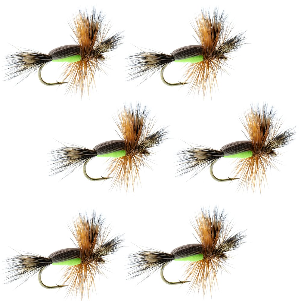 The Fly Fishing Place Chartreuse Humpy Classic Trout Dry Fly Fishing Flies - Set of 6 Flies Size 14