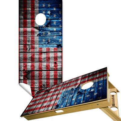 Cornhole Board Vinyl Wrap Decals (Set of 2) American Bean Bag Toss Wrap Stickers (Sideway's Wooden Panel #16)