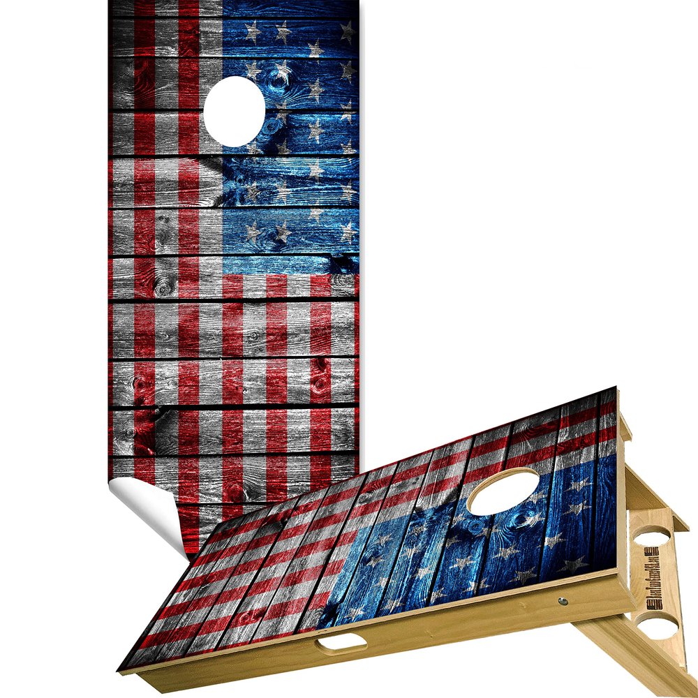 Cornhole Board Vinyl Wrap Decals (Set of 2) American Bean Bag Toss Wrap Stickers (Sideway's Wooden Panel #16)