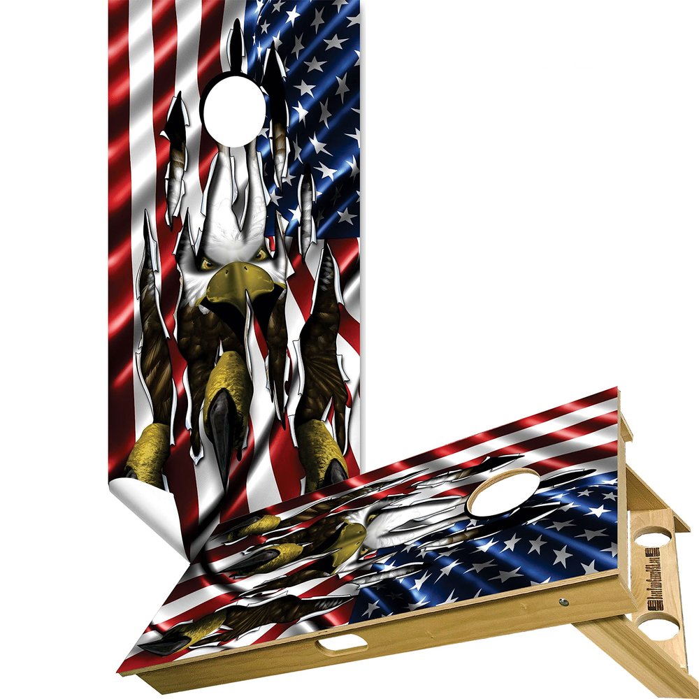 Cornhole Board Vinyl Wrap Decals (Set of 2) American Bean Bag Toss Wrap Stickers (Eagle Claw #4)