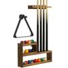 MyGift Pool Cue Rack Set, Rustic Burnt Solid Wood Billiards Cue Stand Wall Mount Holder, Ball Storage with Industrial Pipe Triangle Rack Hanging Hook view 1