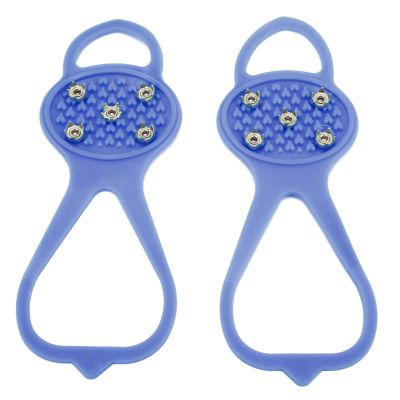 5 Teeth Ice Grips Cleats, Strong Grip Anti Skid Lightweight Easy to Carry Good Flexibility 5 Teeth Crampons for Outdoor for Ice Fishing(Blue, M)