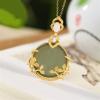 SMDSAZ Designer Original New Ancient Gold Craftsmanship Inlaid Natural Hetian Jade Bamboo Leaf Necklace Pendant Ladies Jewelry (Gem Color : Necklace 45CM) view 2