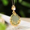 SMDSAZ Designer Original New Ancient Gold Craftsmanship Inlaid Natural Hetian Jade Bamboo Leaf Necklace Pendant Ladies Jewelry (Gem Color : Necklace 45CM) view 4