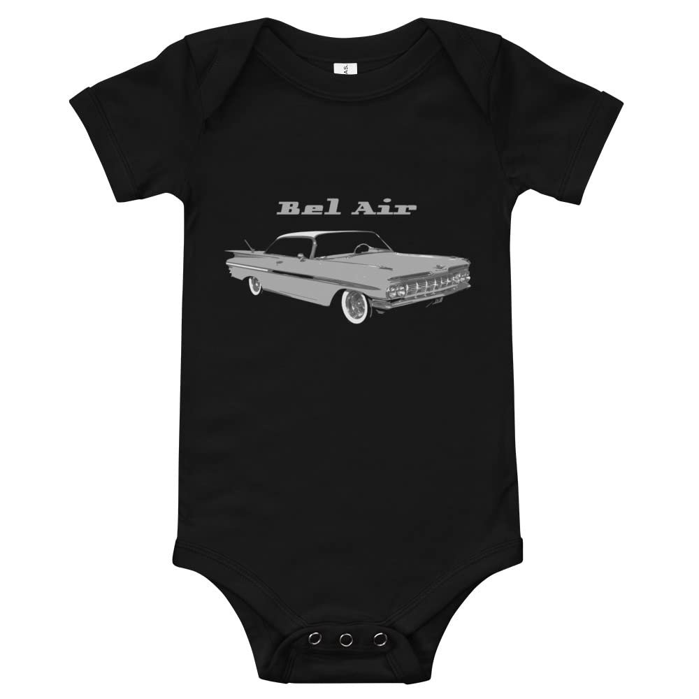 1959 Chevy Bel Air Antique Classic Car Baby Onesie Short Sleeve one Piece Black