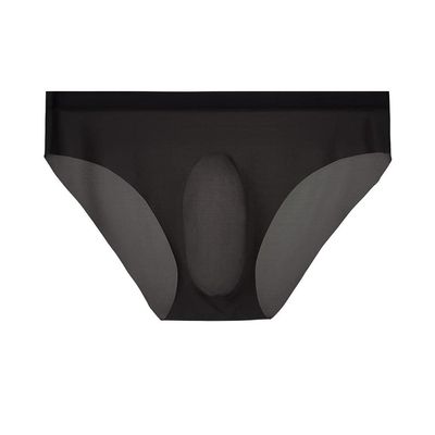 Saohuo Men's Seamless Ice Silk Trunks Lightweight Briefs Breathable Silky Underwear Funny Front Hole Mid-Rise Pouch Bikini Black