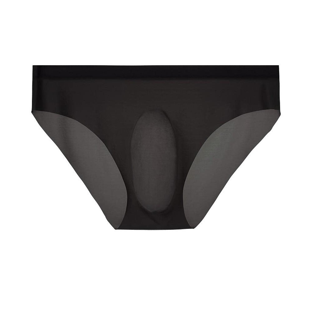 Saohuo Men's Seamless Ice Silk Trunks Lightweight Briefs Breathable Silky Underwear Funny Front Hole Mid-Rise Pouch Bikini Black