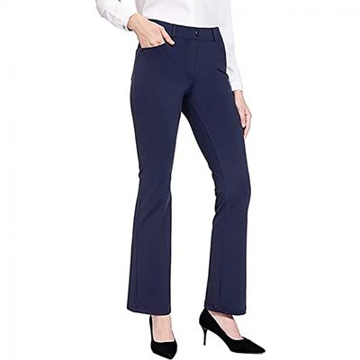 QWENTMTNTY Casual Palazzo Pants for Women High Waisted Dressy Straight Business Work Pants Stretch Workout Yoga Pants Navy