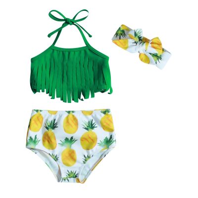 Infant Baby Girl Bikini Swimsuit Toddler Bathing Suit Tassels Pineapple Bowknot Swimwear Summer Outfits Set (Green, 2-3 Years)