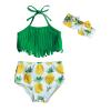 Infant Baby Girl Bikini Swimsuit Toddler Bathing Suit Tassels Pineapple Bowknot Swimwear Summer Outfits Set (Green, 2-3 Years) view 1