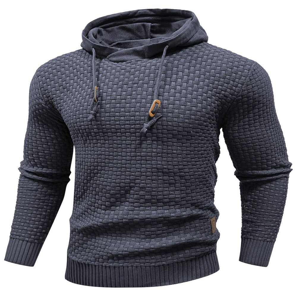 Zaitun Men's Drawstring Waffle Textured Hooded Pullover Sweater