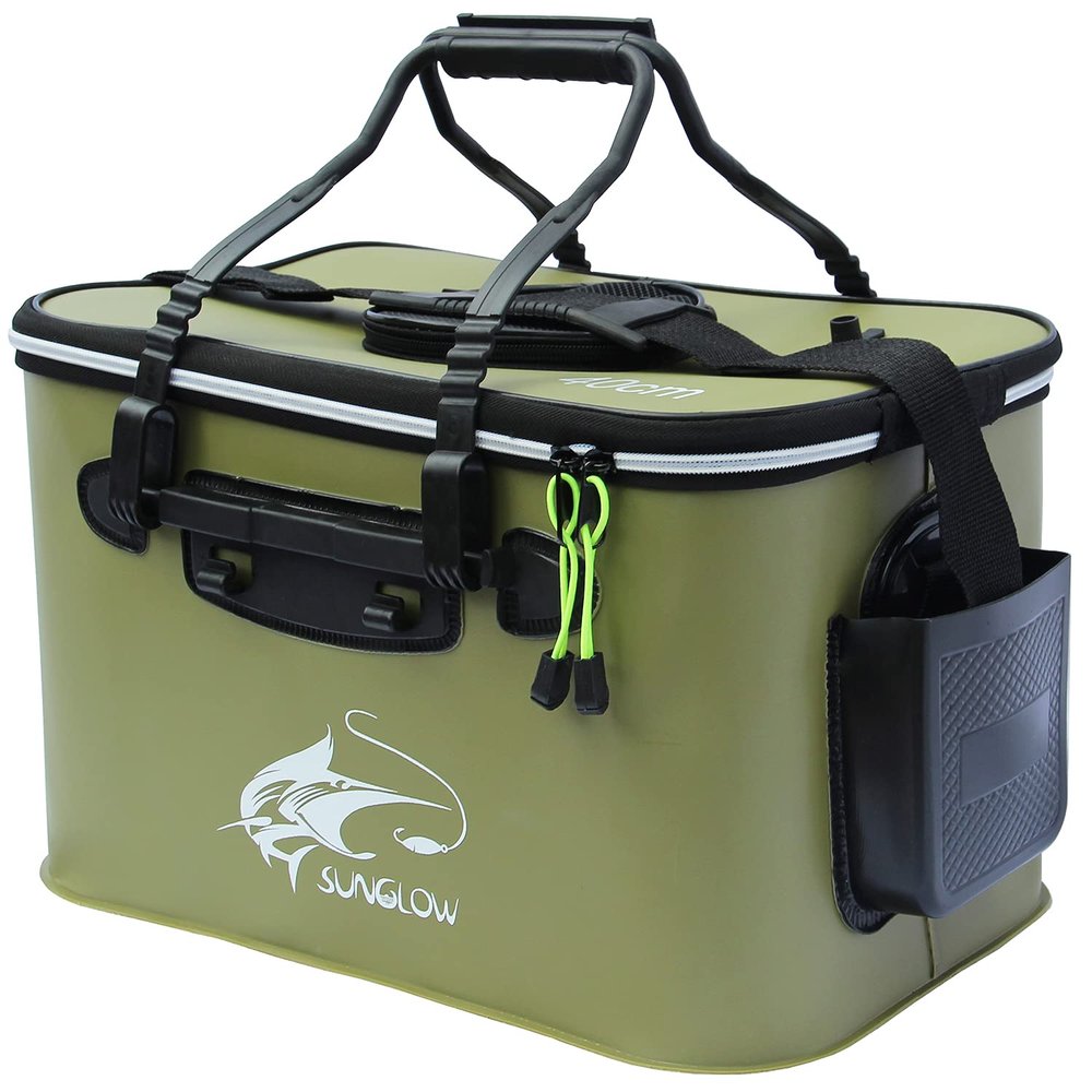 Fishing Bucket,Foldable Fish Bucket, Multi-Functional EVA Fishing Bag for Outdoor, Live Fish Lures Bucket and Fish Protection Bucket,10GAL/8GAL/6GAL/4.8GAL/3GAL Live Fish Container (6GAL/ArmyGreen)