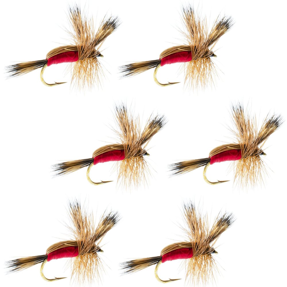 The Fly Fishing Place Red Humpy Classic Trout Dry Fly Fishing Flies - Set of 6 Flies Size 16