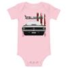 1972 Cuda Barracuda Muscle Car Classic Cars Baby Onesie Short Sleeve one Piece Pink view 1