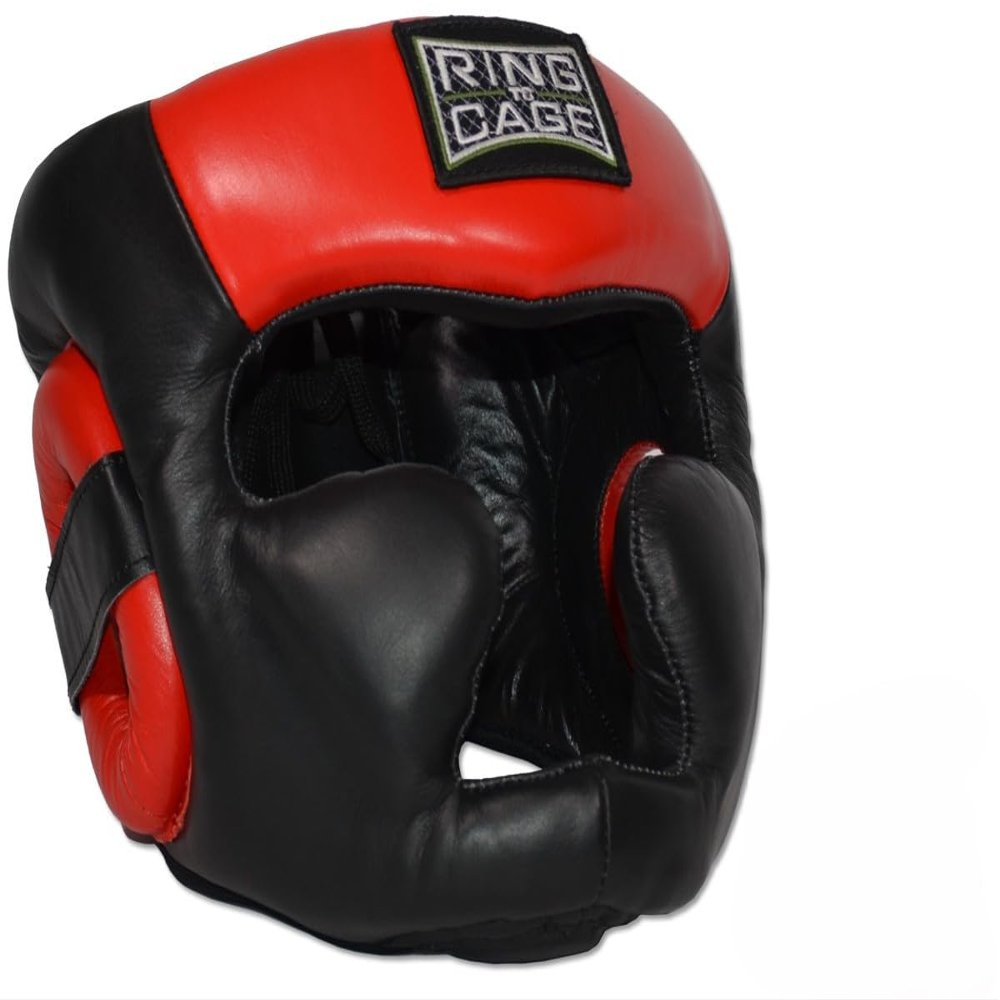 Diagonal Improved-Vision Full Face Headgear for Boxing, Muay Thai, MMA, Kickboxing (Red, Small)