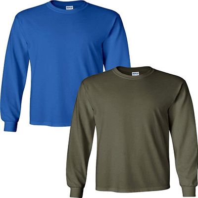 Adult Ultra Cotton Long-Sleeve T-Shirt, 1 Royal + 1 Miltry Grn, XXX-Large 2-PK