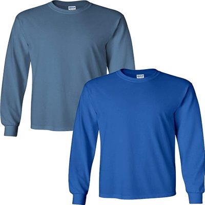 Adult Ultra Cotton Long-Sleeve T-Shirt, 1 Indg Blu + 1 Royal, X-Large 2-PK