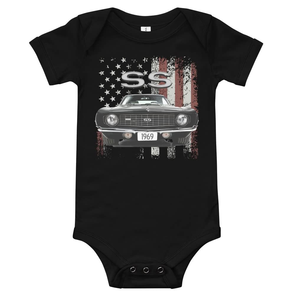 1969 Chevy Camaro SS Muscle Car Classic Cars Baby Onesie Short Sleeve one Piece Black