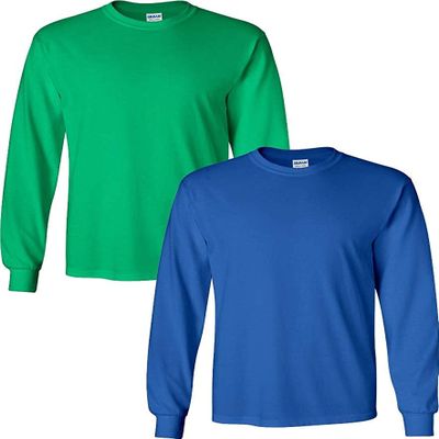 Adult Ultra Cotton Long-Sleeve T-Shirt, 1 Irsh Grn + 1 Royal, XX-Large 2-PK