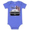 1972 Cuda Barracuda Muscle Car Classic Cars Baby Onesie Short Sleeve one Piece Heather Columbia Blue view 1