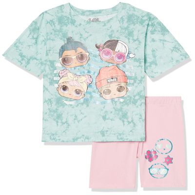 L.O.L. Surprise! Girls Oversize & Bike Short Bundle Set T-Shirt, Mint Wash/Pink, 4-5 US