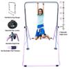 Kids Jungle Gym Gymnastic Horizontal Kip Bar, Children Monkey Bar Adjustable Height Gymnastics Athletic Expandable Balance Bars, Junior Training Play Gym Pink with 2Ft x 6Ft Gymnastic Black Mat view 2