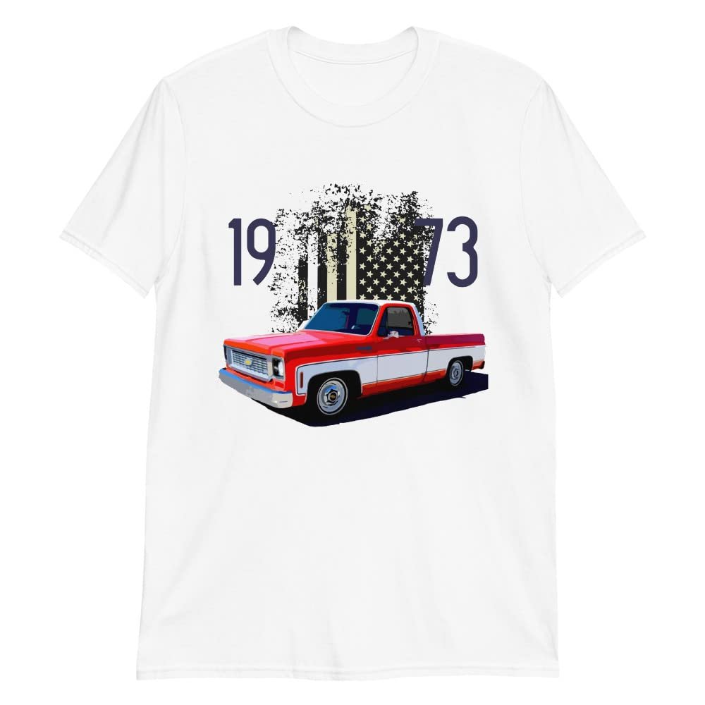 JG Infinite 1973 Chevy C10 Squarebody Square Body Pickup Truck Club Show Owner Short-Sleeve Unisex T-Shirt White