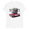 JG Infinite 1973 Chevy C10 Squarebody Square Body Pickup Truck Club Show Owner Short-Sleeve Unisex T-Shirt White view 1