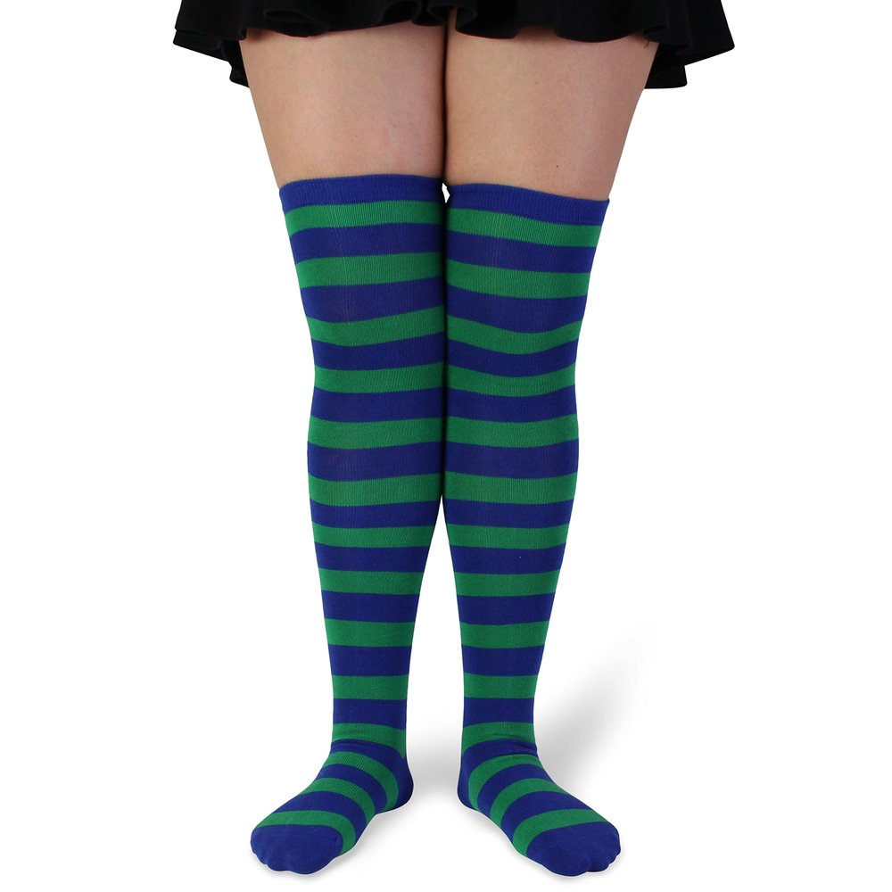 Spotlight Hosiery Over Knee Thigh High Socks, Blue Green Stripe, One Size&Plus size Women